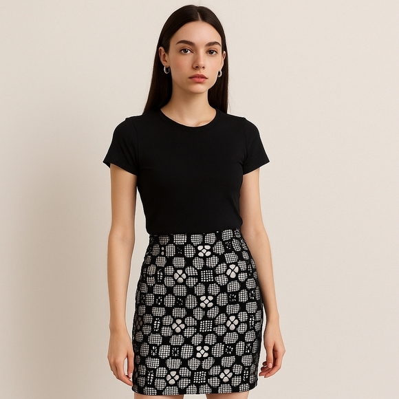 Catherine Malandrino Embroidered Black Graphic Mini Skirt - Size 10 - NWT - Picture 1 of 6